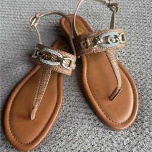 GBG Los Angeles Brown Sandals with Silver and Gold Details